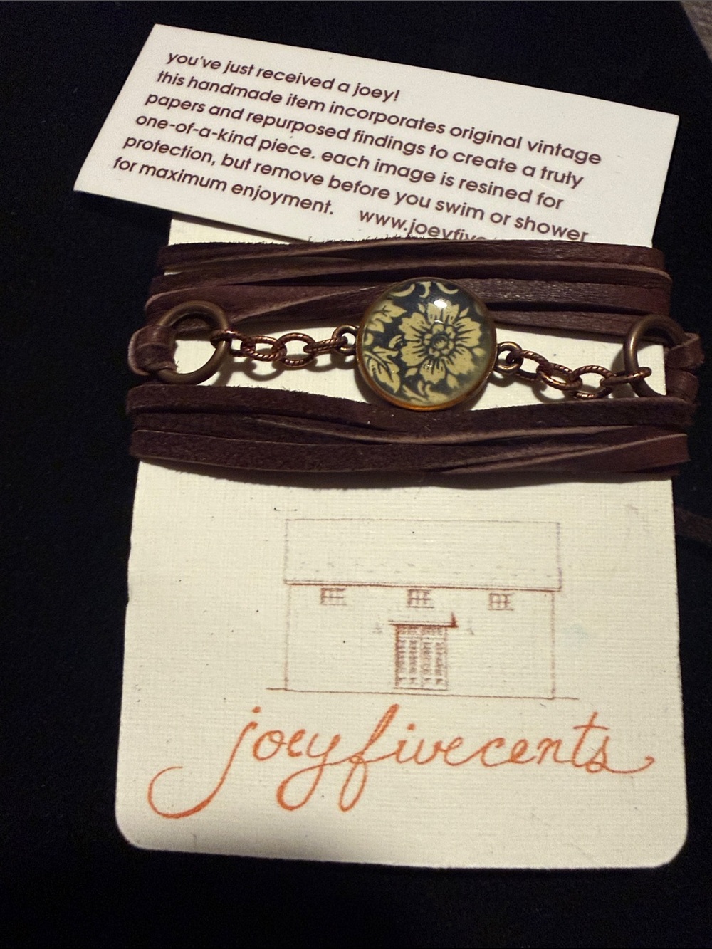 Joey Five Cents Brown Leather Wrap Bracelet with Yellow Floral Button Accent